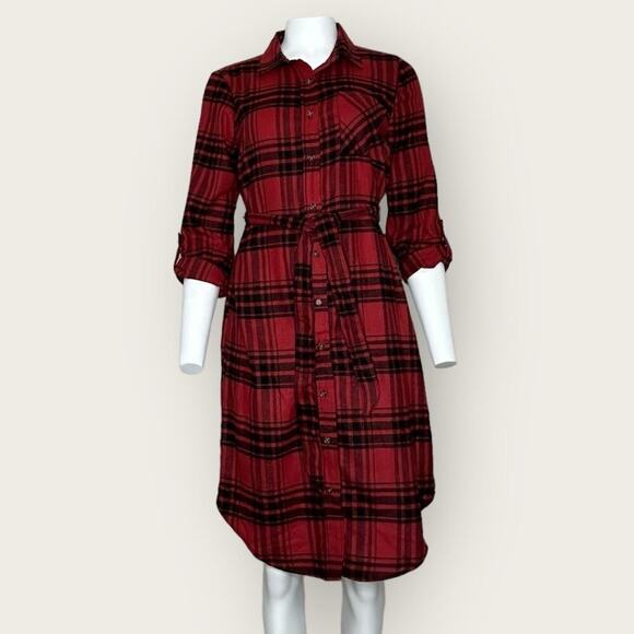 NWT | Madison + Hudson | Plaid Shirt Dress | Black/Red | Medium - Picture 1 of 12